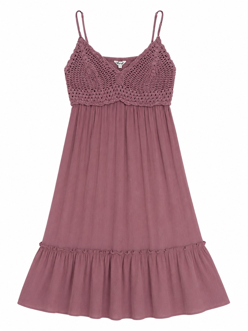 Blush Boho Crochet Midi Dress | Mauve Dusty Rose | Size Large